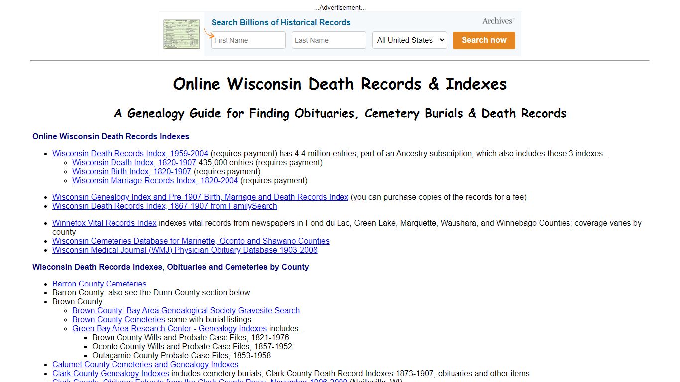 Online Wisconsin Death Indexes, Records & Obituaries