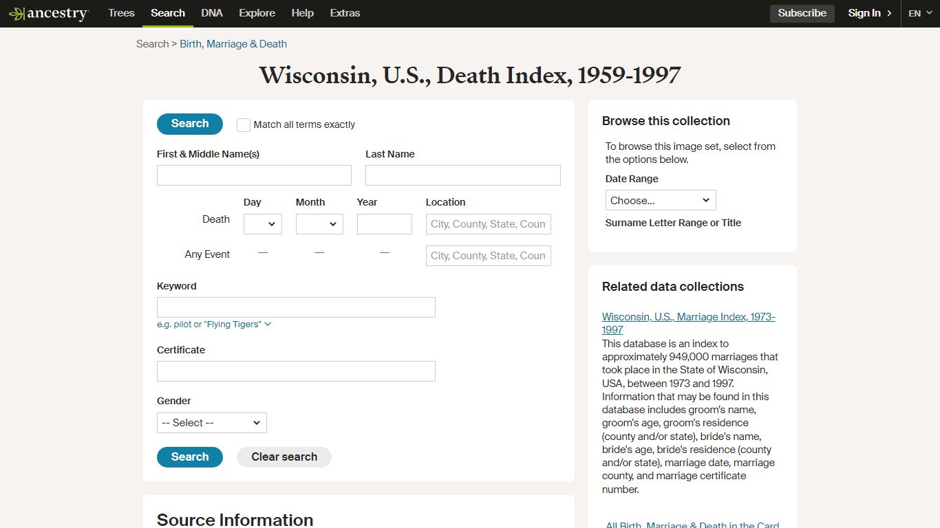 Wisconsin, U.S., Death Index, 1959-1997 - Ancestry